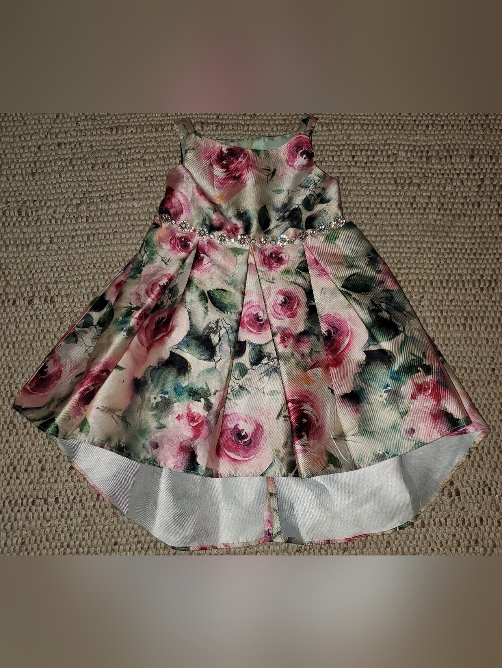 2T Girls Floral High-Low Party Dress with Pink Roses